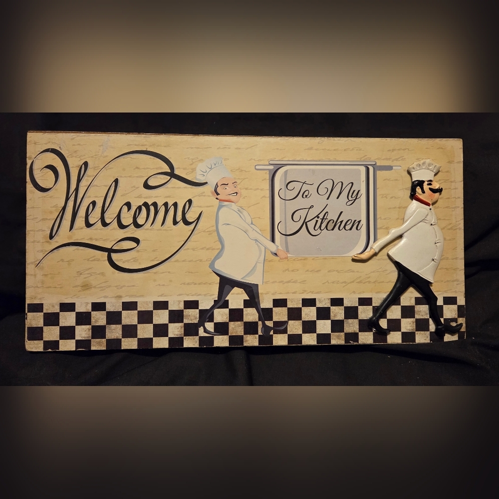 Welcome To My Kitchen Wall Plaque Whimsical Fat Chef Kitchen Decor